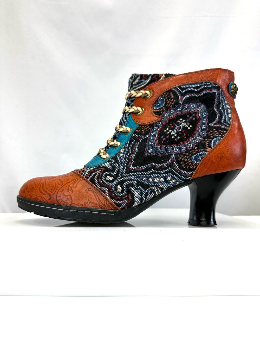 Socofy Steampunk Victorian Tapestry Leather Ankle Boots 38 Eclectic Maximalist